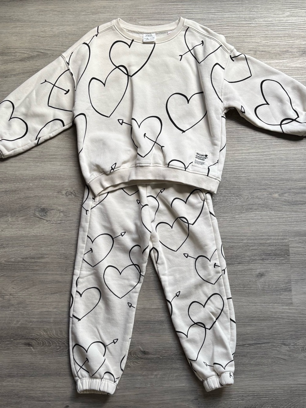 Zara Cream Pajama Set with Black Heart & Arrow Print